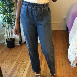 Dark blue baggy denim joggers